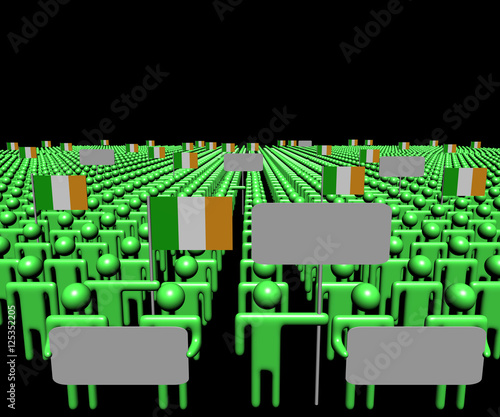 Crowd of people with signs and Irish flags illustration