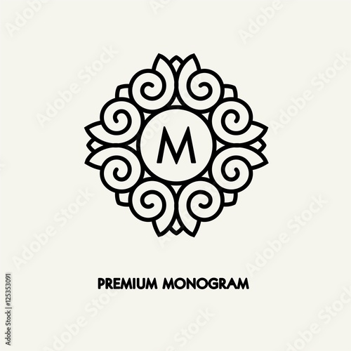 Conceptual template vector Square logo design and monogram concept in trendy linear style, floral badge, emblem for fashion, beauty and jewelry industry