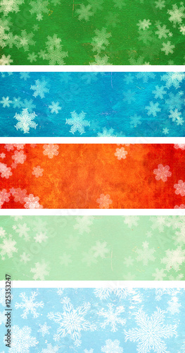 Set of grunge Christmas banners with snowflakes