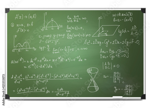 Science hand drawn formula on realistic green chalkboard. Vector illustration.