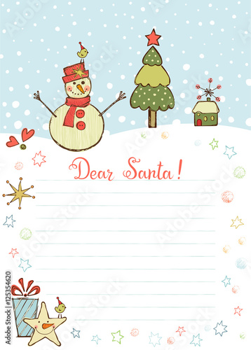Template for Christmas letter to Santa Claus.
