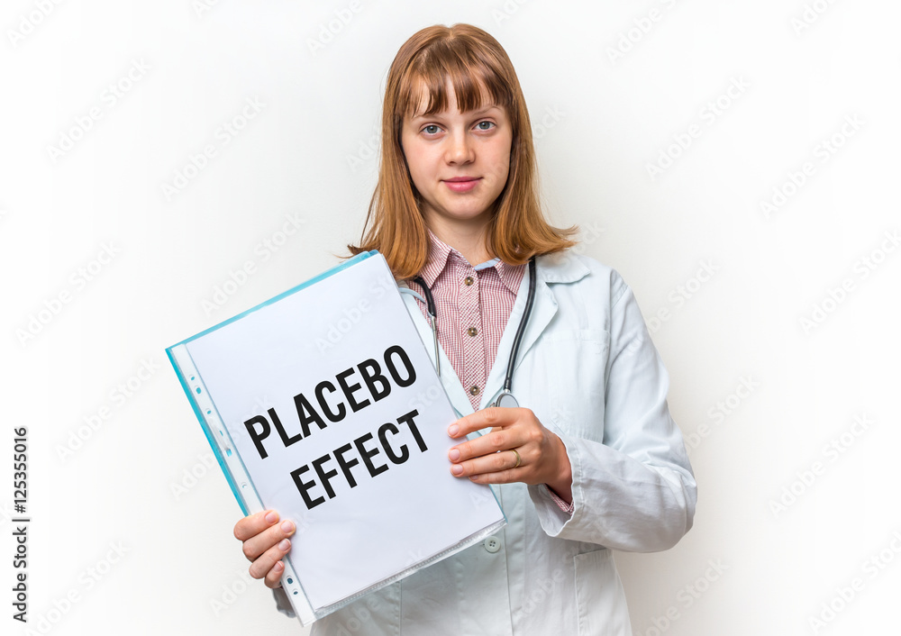 Doctor showing clipboard with written text: Placebo Effect Doctor showing clipboard with written text: Placebo Effect