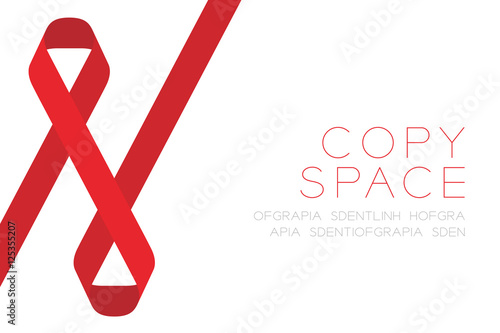 Red ribbon AIDS, HIV icon flat color design illustration isolated on white background, with copy space