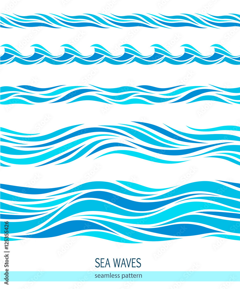 Fototapeta premium Set of seamless patterns with stylized waves