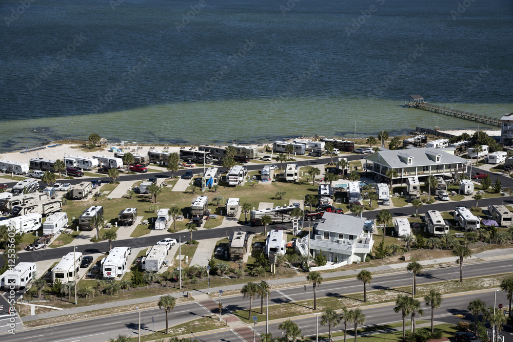 Pensacola Beach Florida USA - October 2016 - Overview of a RV seaside park