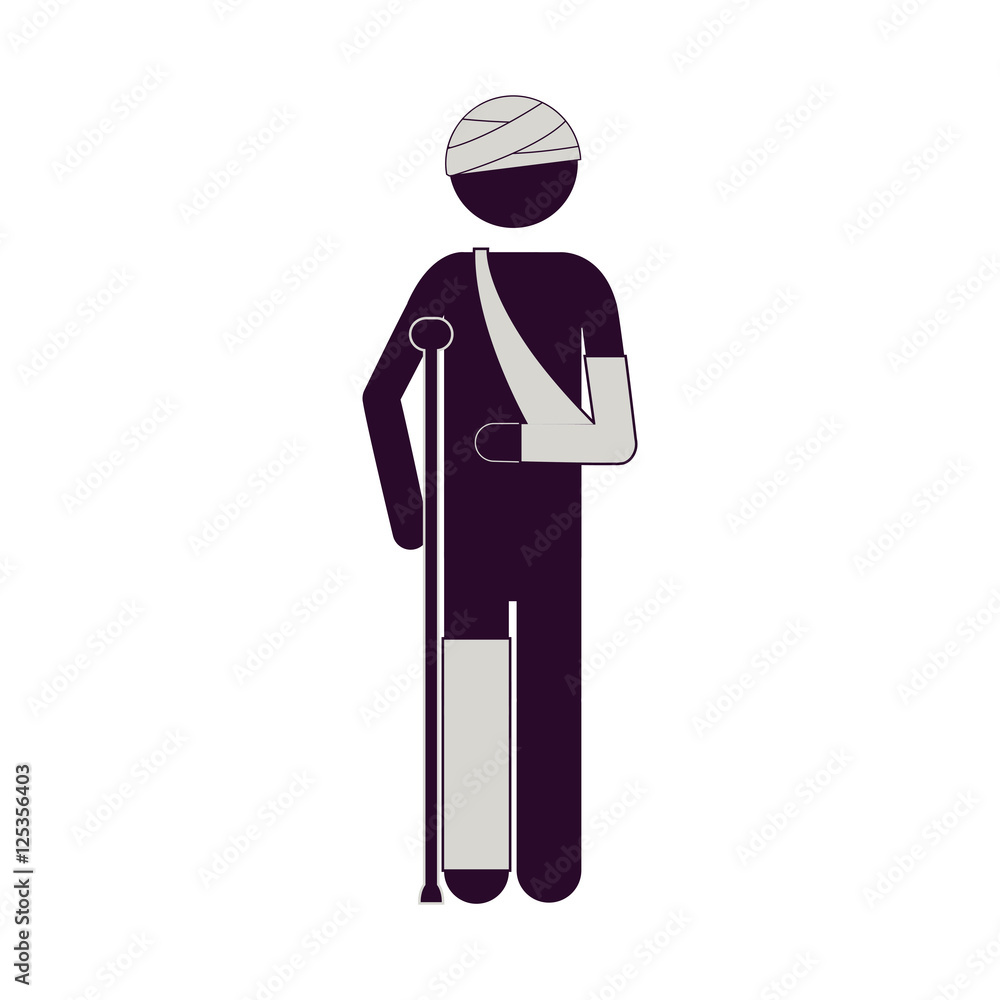 silhouette man with bandages and crutches vector illustration silhouette man with bandages and crutches vector illustration