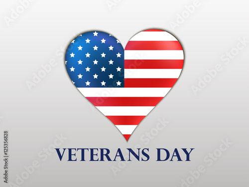 Veterans Day. Brilliant heart with a US flag and shadow on a white background. Patriotic heart. Vector illustrations.
