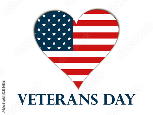 Veterans Day. Heart with the American flag on a white background. Vector illustration.