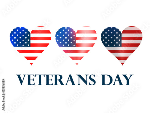 Veterans Day. Heart with the American flag on a white background. Vector illustration. photo