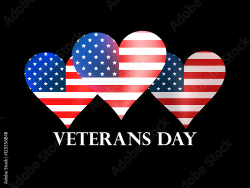 Veterans Day. Heart with the American flag on a black background. Vector illustration.