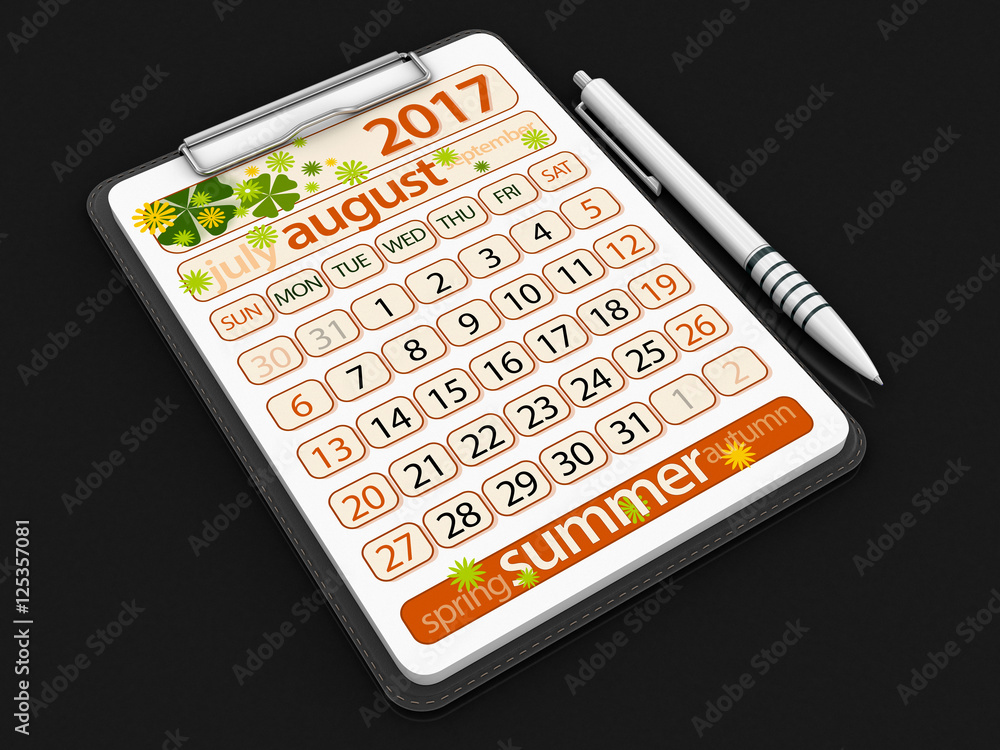 Clipboard with august 2017. Image with clipping path Clipboard with august 2017. Image with clipping path