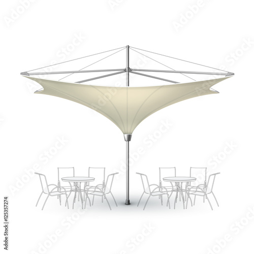 Vector White Beige Blank Inversed Lotus Patio Outdoor Beach Cafe Bar Pub Lounge Restaurant Umbrella Parasol for Branding Front Side View Mock up Close up Isolated on White Background