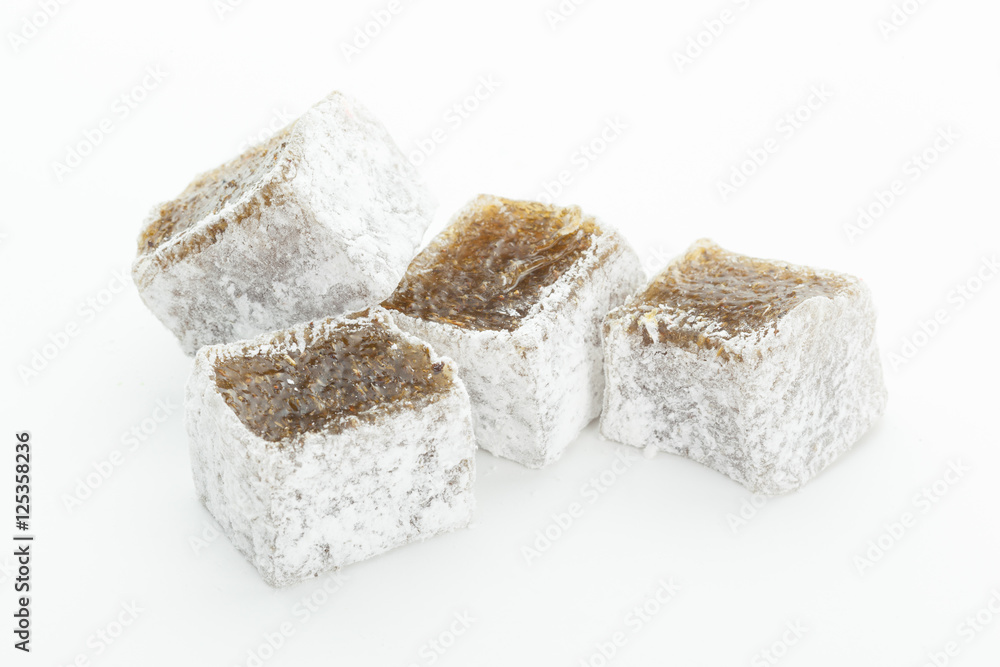 Tasty Turkish delight isolated on white Tasty Turkish delight isolated on white