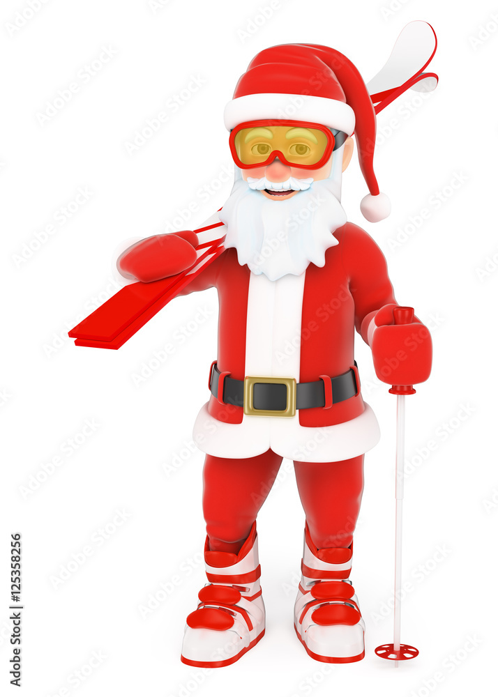 3D Santa Claus with ski equipment 3D Santa Claus with ski equipment