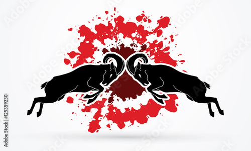 Ibexes fighting designed on grunge splatter blood background graphic vector.