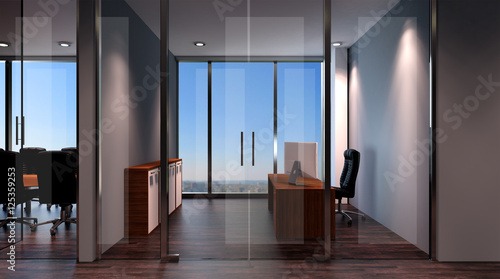 Interior of the modern office in the highlands. 3d rendering.