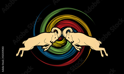 Ibexes fighting designed on spin wheel background graphic vector.