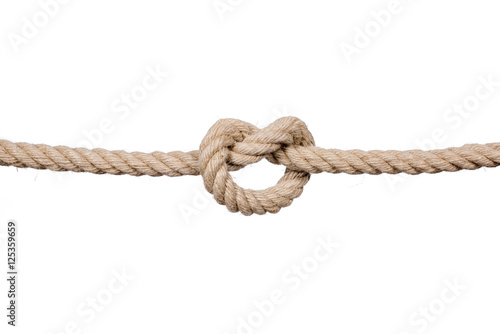 Hemp Rope Knot. Rope knot isolated on a white background, as a symbol for trust and faith or stress.
