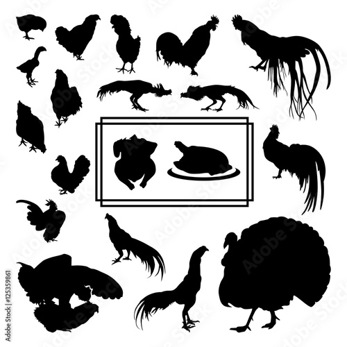 Hen Cock Rooster - Grilled Chicken Vector Silhouette Collection