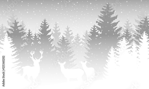 Wald im Winter mit Rentieren - Grau