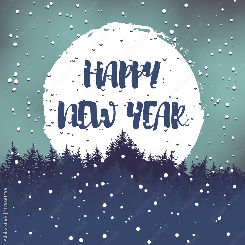 Winter greeting postcard with wishes for a happy new year. Vector