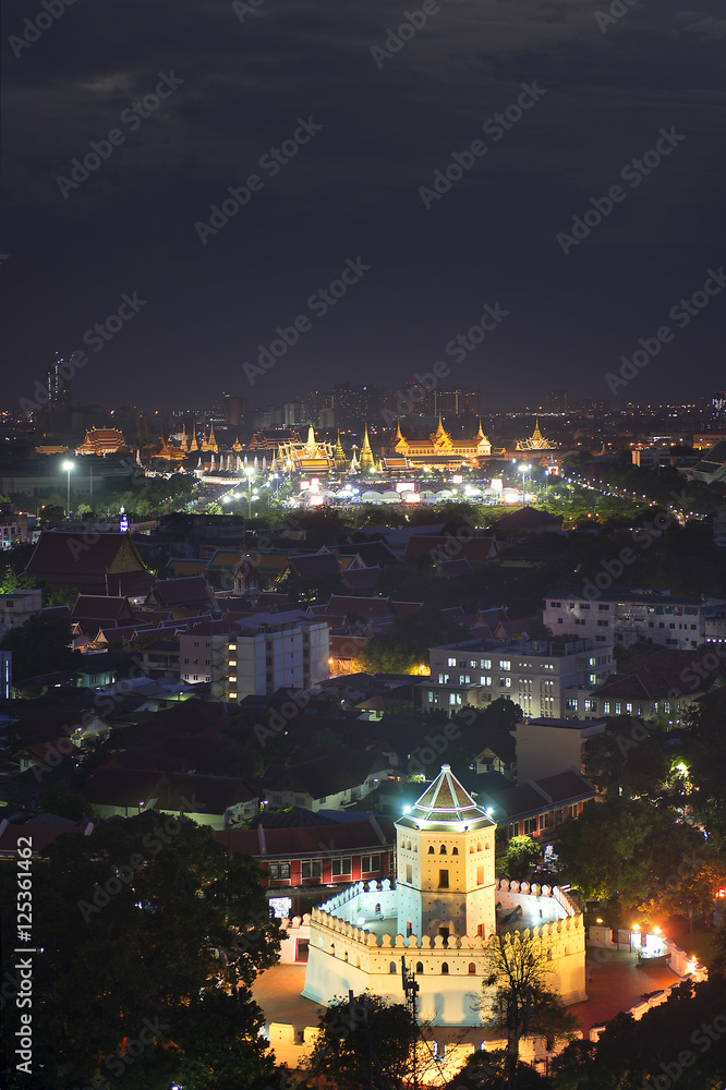 Wat Phra Kaew and Phra Sumen fort, Bangkok, Thailand.