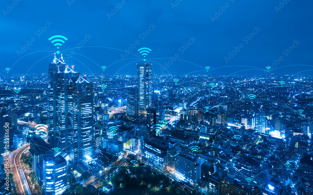 Cityscape with wi-fi connection conceptual,information communica