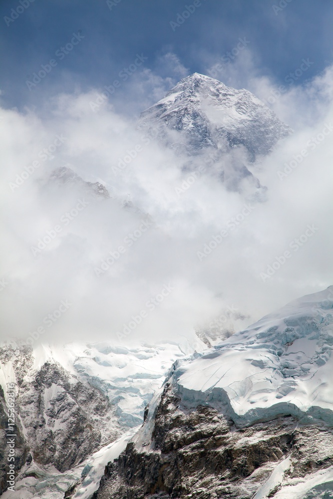 View of top of Mount Everest with clouds