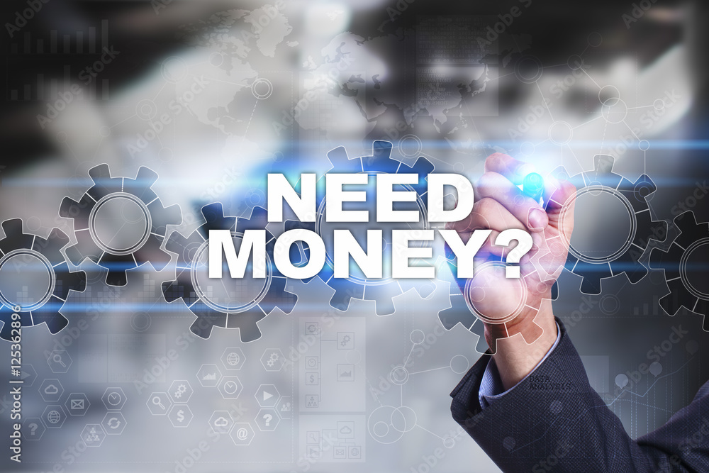 Businessman is drawing on virtual screen. need money concept. Businessman is drawing on virtual screen. need money concept.