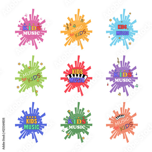 Kids Music Logo Set - Vector Illustration, Graphic Design. For Web, Websites, App, Print, Presentation Templates, Mobile Applications, Promotional Materials