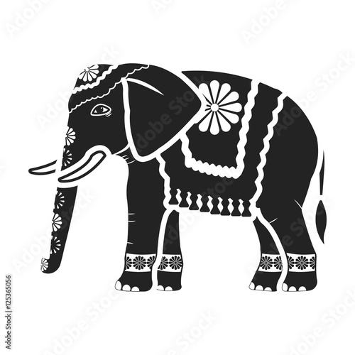 Indian elephant icon in black style isolated on white background. India symbol stock vector illustration.