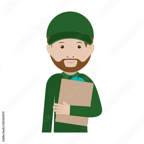 half body messenger with table notepad vector illustration