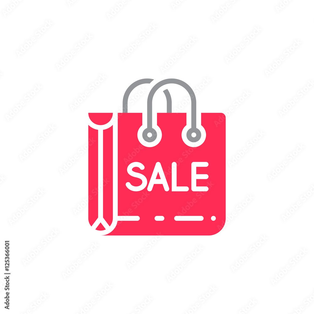 Sale, shopping bag icon vector, filled flat sign, solid colorful pictogram isolated on white, logo illustration Sale, shopping bag icon vector, filled flat sign, solid colorful pictogram isolated on white, logo illustration