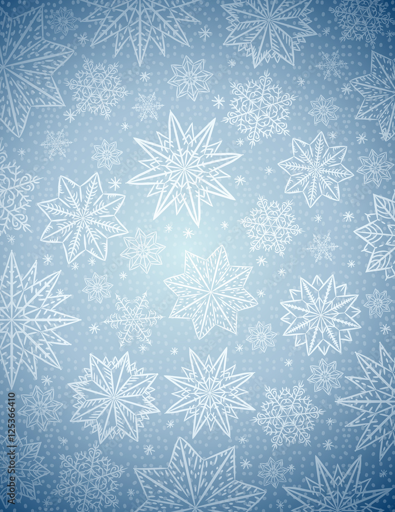 Grey christmas background with snowflakes and stars, vector