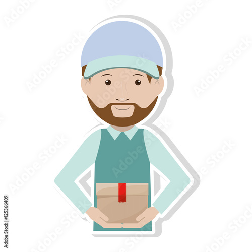 half body messenger with sealed small box vector illustration