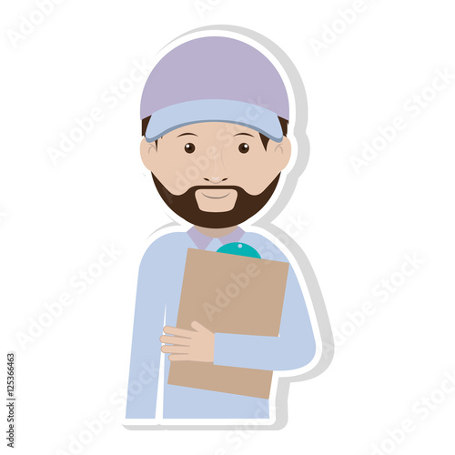 half body messenger with table notepad vector illustration