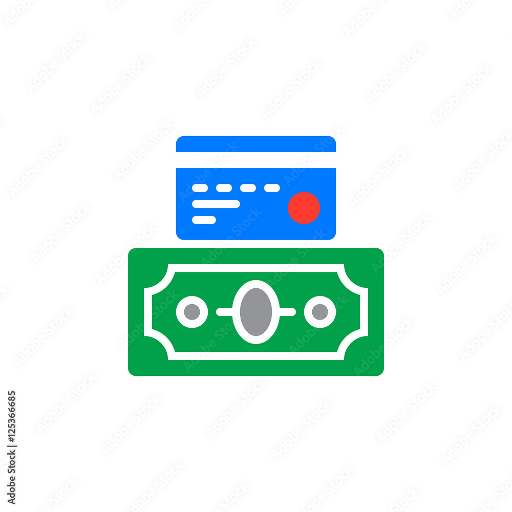 Credit card and cash money, payment options icon vector, filled flat sign, solid colorful pictogram isolated on white, logo illustration Credit card and cash money, payment options icon vector, filled flat sign, solid colorful pictogram isolated on white, logo illustration