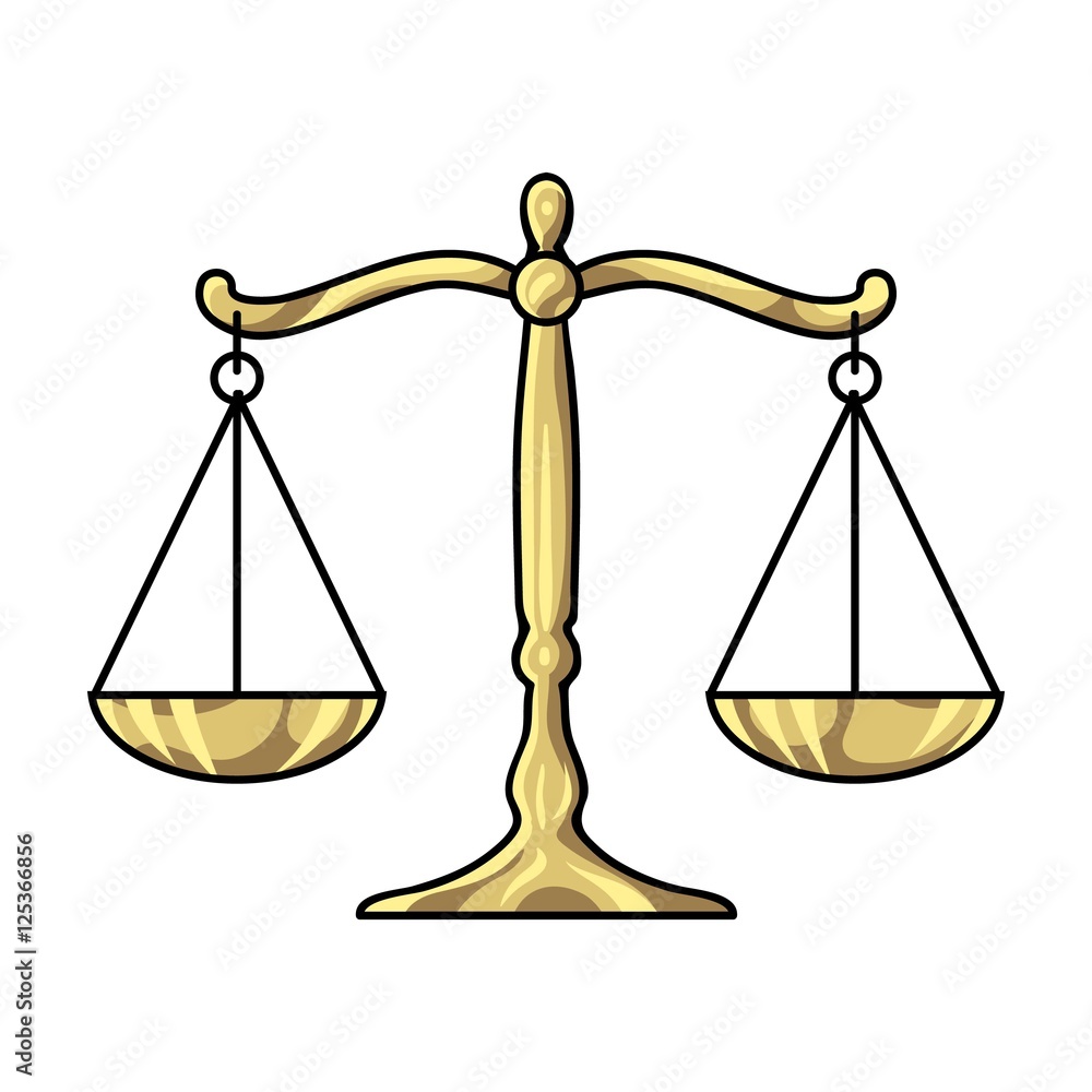 Scales of justice icon in cartoon style isolated on white background ...