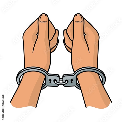 Hands in handcuffs icon in cartoon style isolated on white background. Crime symbol stock vector illustration.