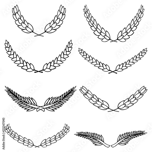 Set of laurel wreath. Collection of floral and wheat branches made in vector