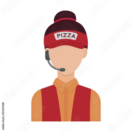 Saleswoman icon in cartoon style isolated on white background. Pizza and pizzeria symbol stock vector illustration.