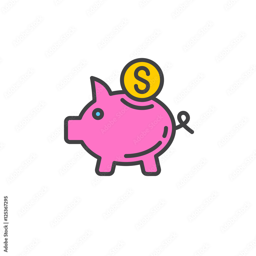 Piggy bank, Savings line icon, filled outline vector sign, linear colorful pictogram isolated on white. logo illustration Piggy bank, Savings line icon, filled outline vector sign, linear colorful pictogram isolated on white. logo illustration