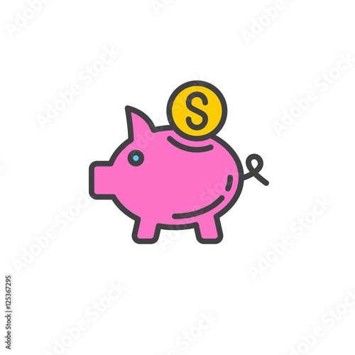 Piggy bank, Savings line icon, filled outline vector sign, linear colorful pictogram isolated on white. logo illustration