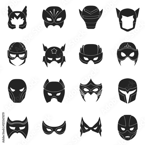 Fotografia Superhero mask set icons in black style