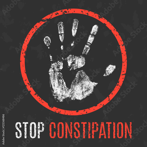 Vector illustration. Human diseases. Stop constipation.
