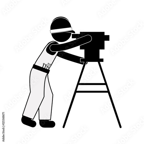 black silhouette land surveyor with equipment topography vector illustration