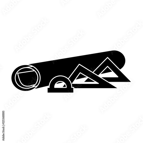 black silhouette architecture plans and rules for drawing vector illustration