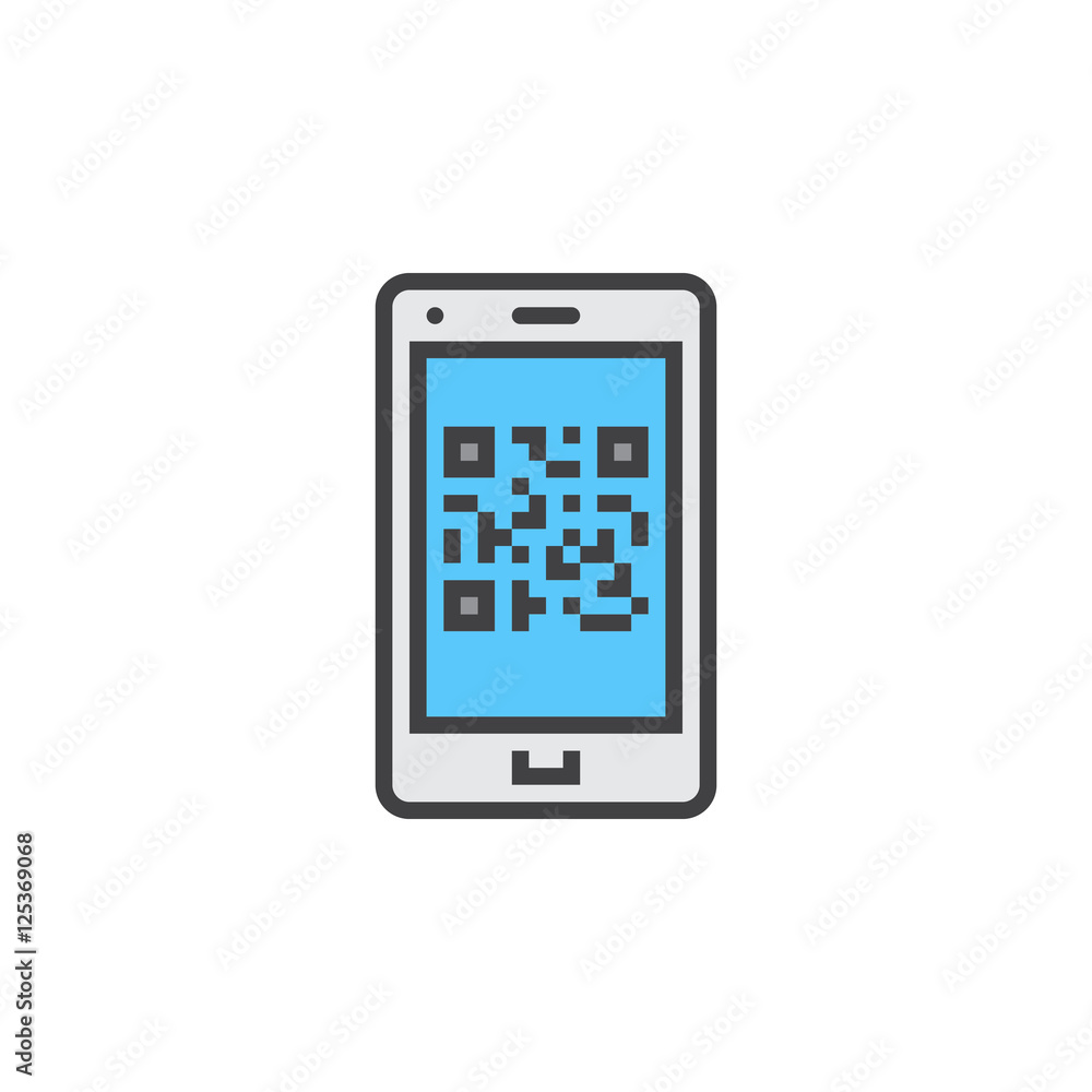 QR Code On Smartphone line icon, filled outline vector sign, linear colorful pictogram isolated on white. logo illustration QR Code On Smartphone line icon, filled outline vector sign, linear colorful pictogram isolated on white. logo illustration
