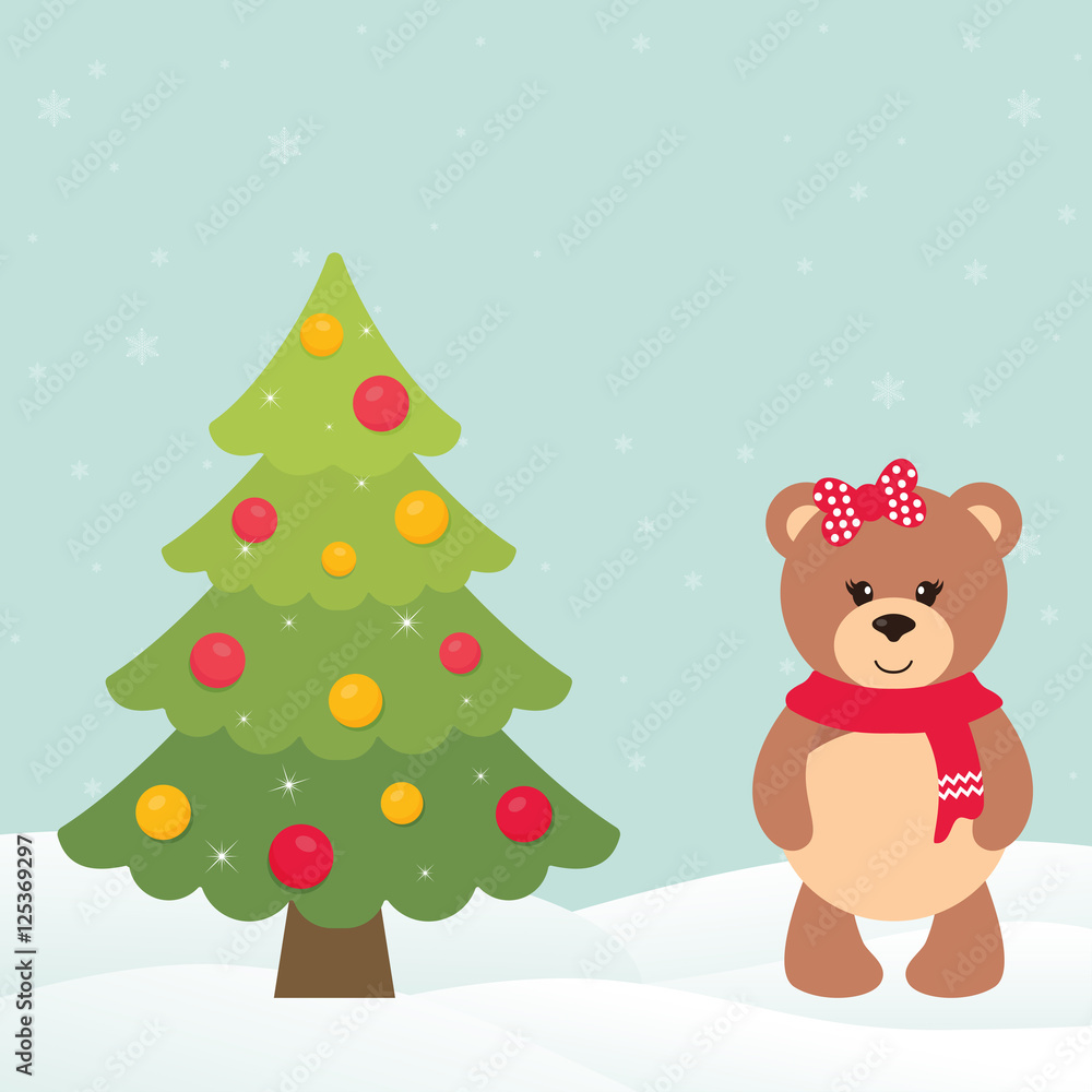 christmas fir tree with winter bear christmas fir tree with winter bear
