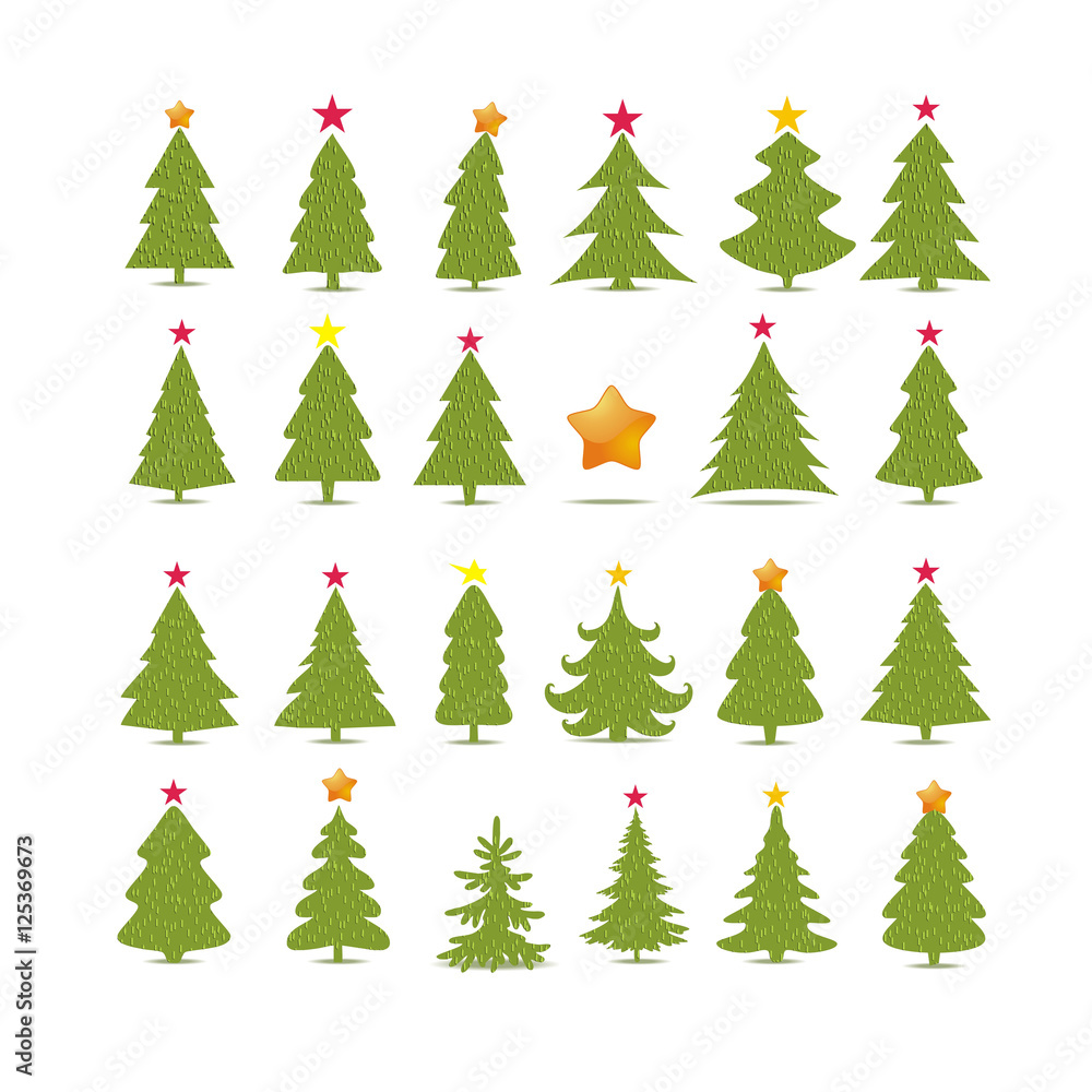 Set of different fir trees on white background